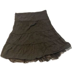 Y2K IQ size Small Goblincore Fairycore Tiered Tulle Lined Brown Mini Skirt